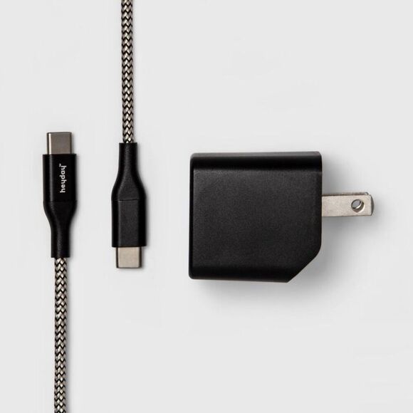 Open Box - Heyday - 2-Port USB-A USB-C Wall Charger 6' USB-C to USB-C  Black - Picture 1 of 3